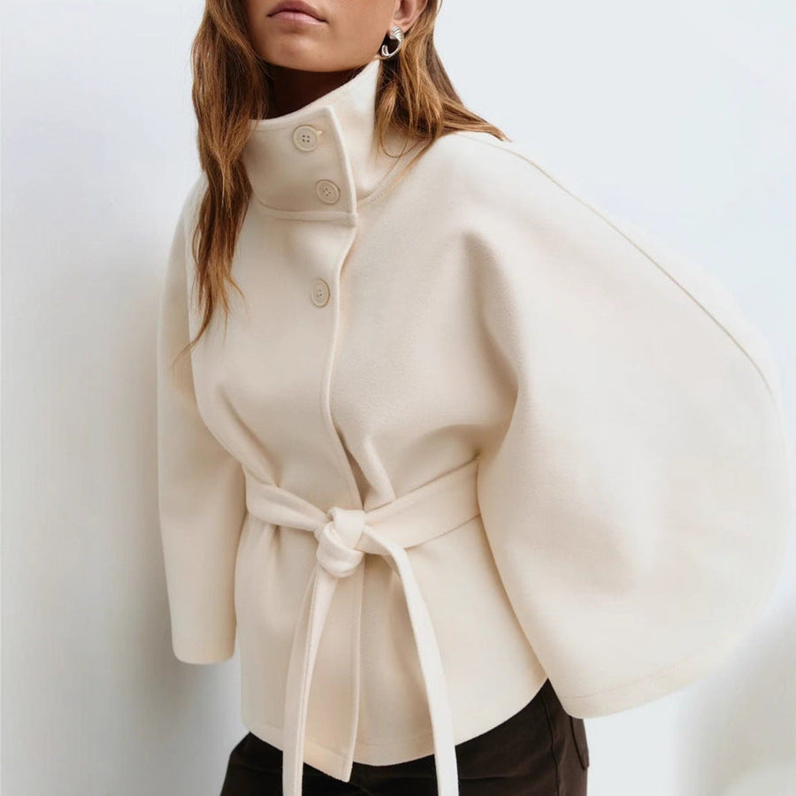 Manteau Cape Ceinture Col Montant