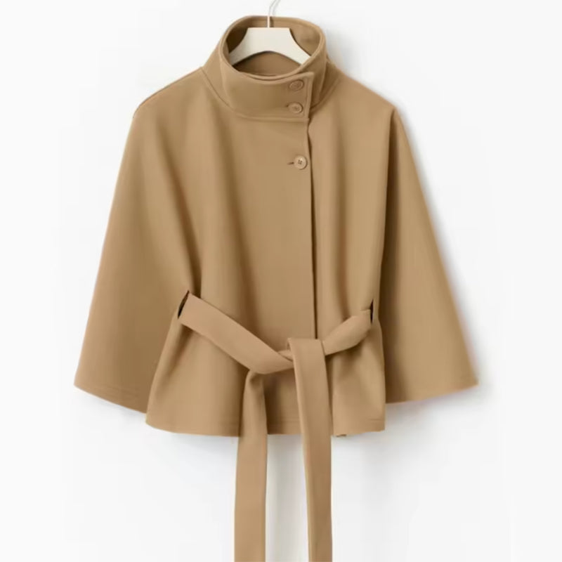 Manteau Cape Ceinture Col Montant