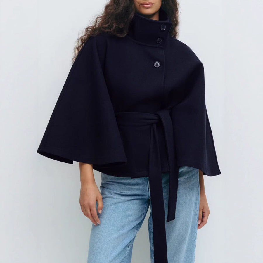 Manteau Cape Ceinture Col Montant