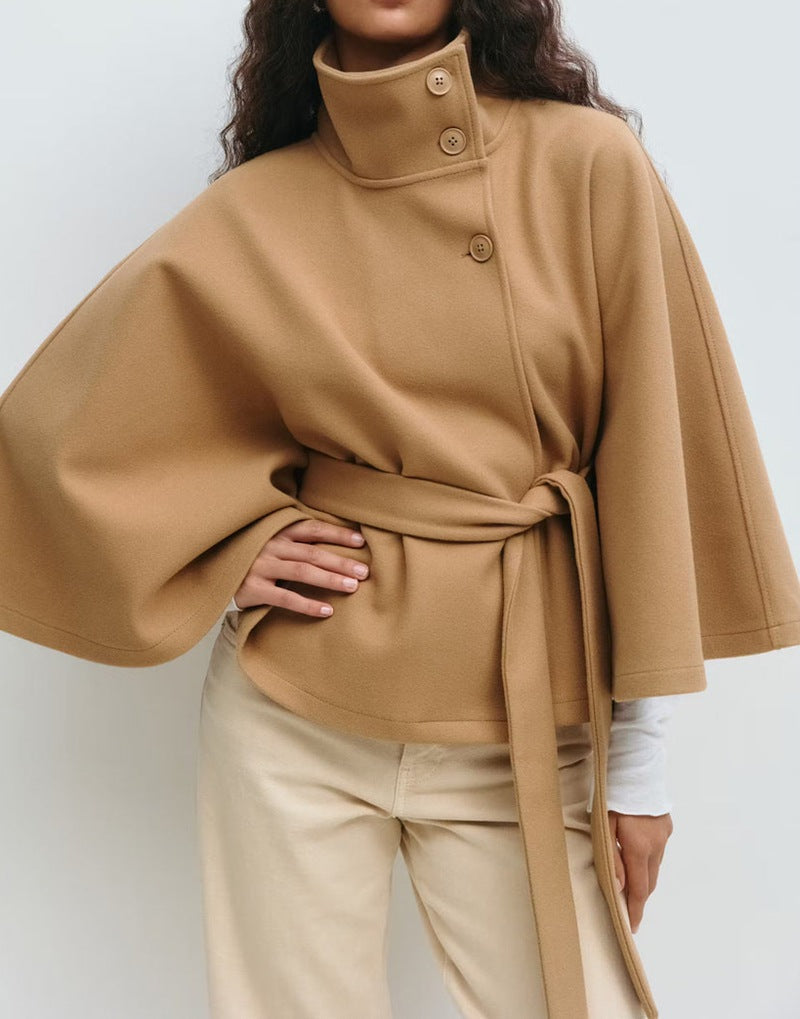 Manteau Cape Ceinture Col Montant