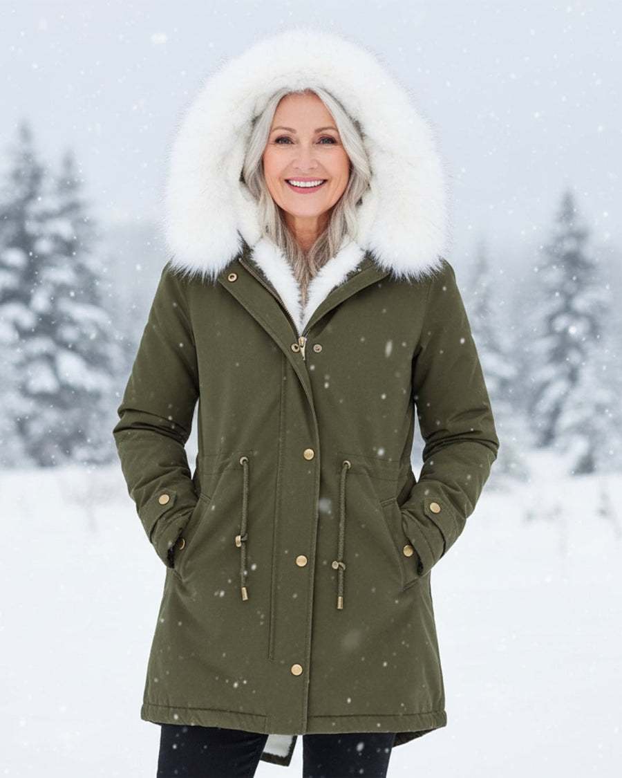 Parka à Capuche Bordée de Fausse Fourrure