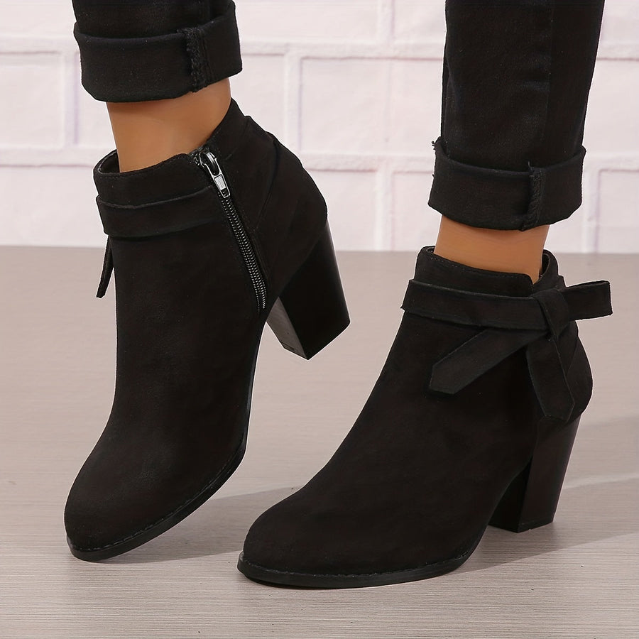 Bottines Cheville à Talon Bloc et Nœud