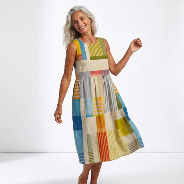 Robe Midi Patchwork Multicolore - Elegance Decontractée Femme