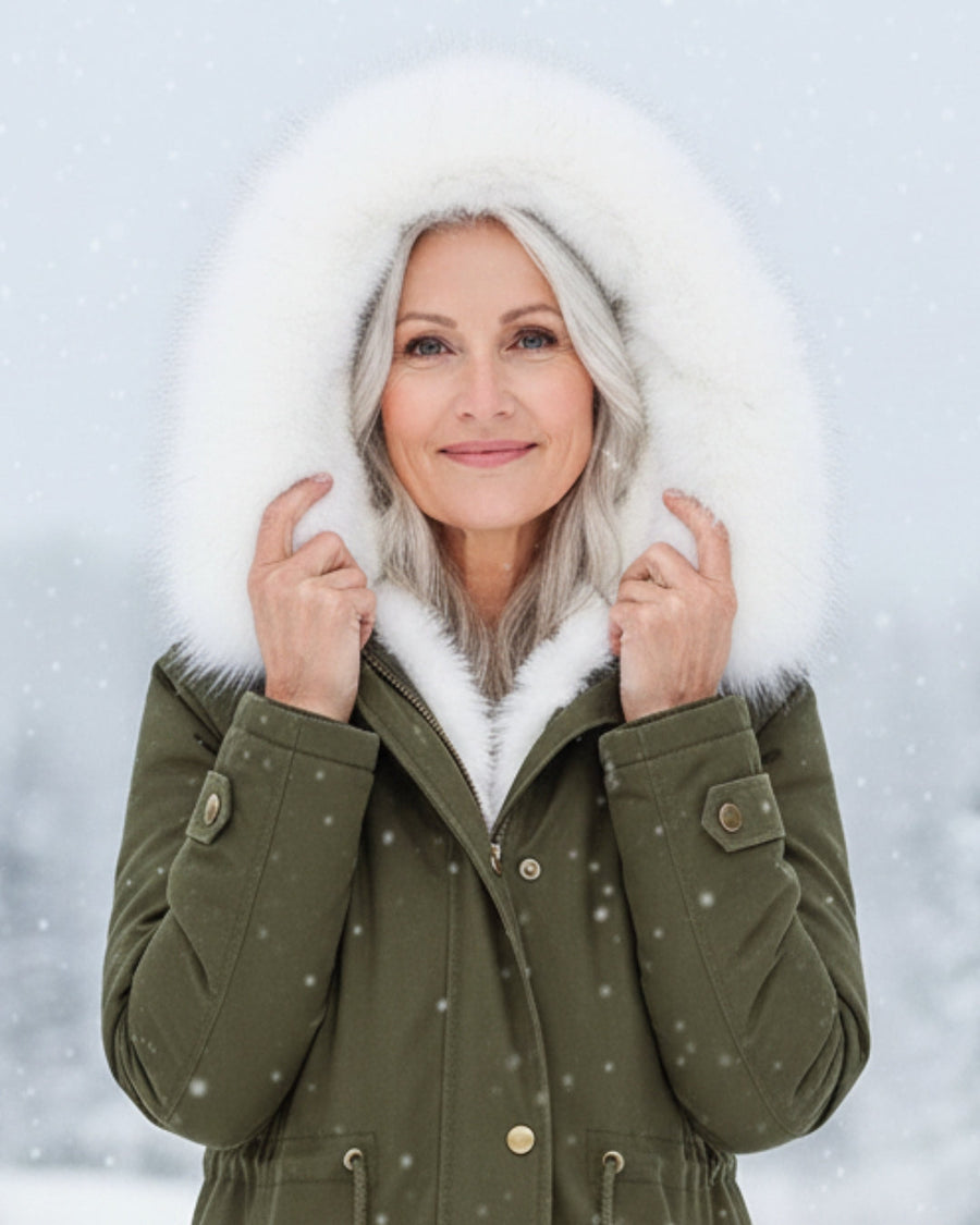 Parka à Capuche Bordée de Fausse Fourrure