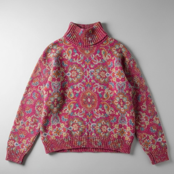 Pull Col Roulé Motif Ornemental