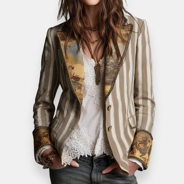Chaqueta a Rayas Elegante con Solapas Bordadas