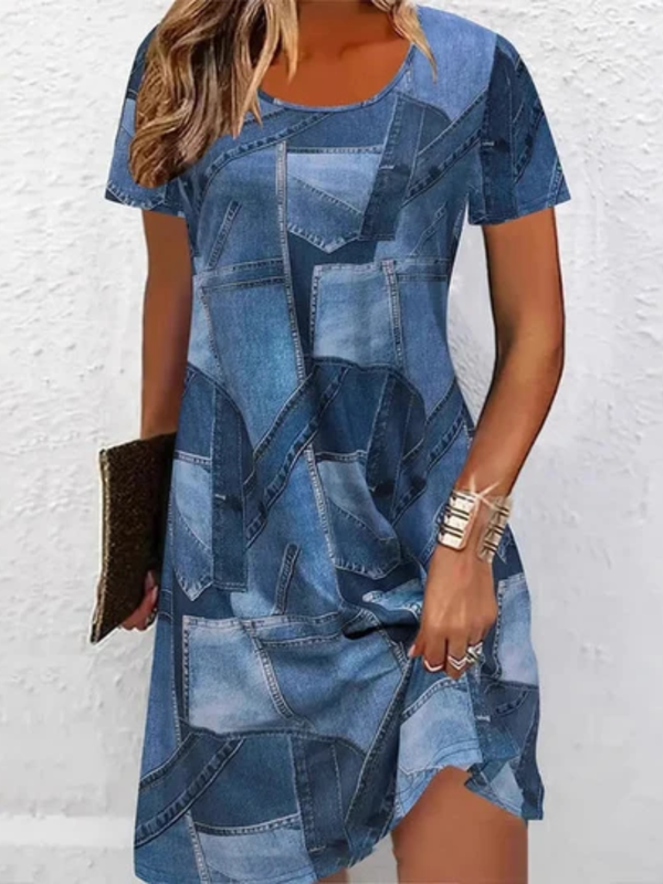 Robe Midi Patchwork Artistic - Coupe Décontractée Fluide
