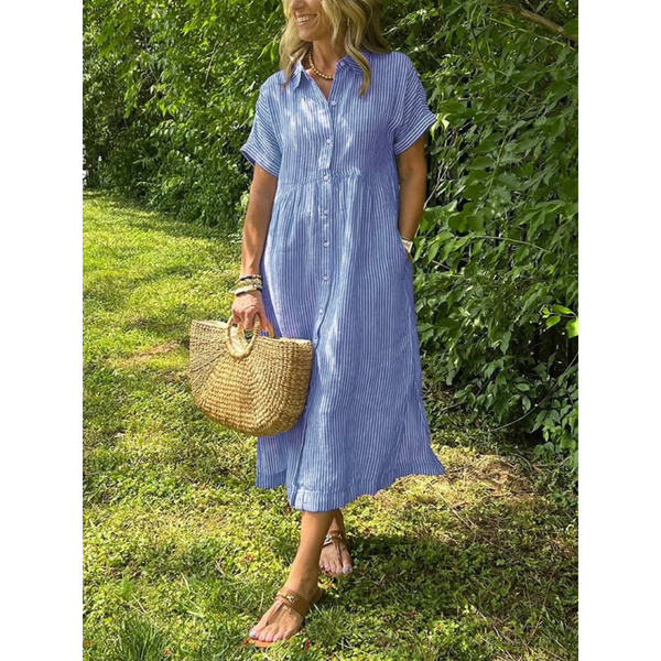 Robe Chemise Rayée à Boutons - Chic et Décontracté