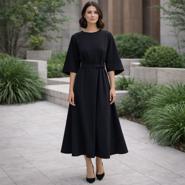 Robe Midi Élégante à Ceinture - Intemporelle et Raffinée