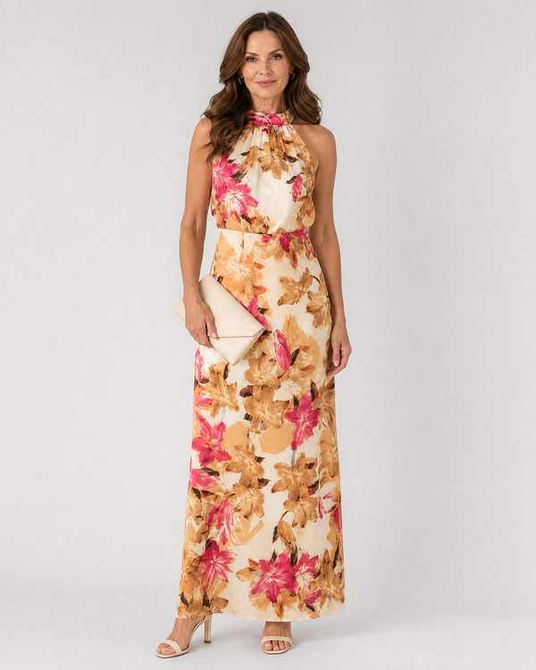 Robe Midi Halter Imprimé Botanique - Élégance Intemporelle