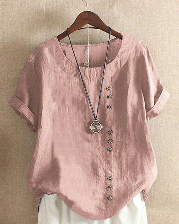 Carmella | Blouse élégante à col rond et boutons