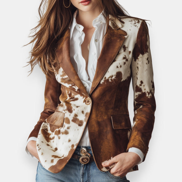 Veste Blazer Imprimé Tacheté Bicolore Marron