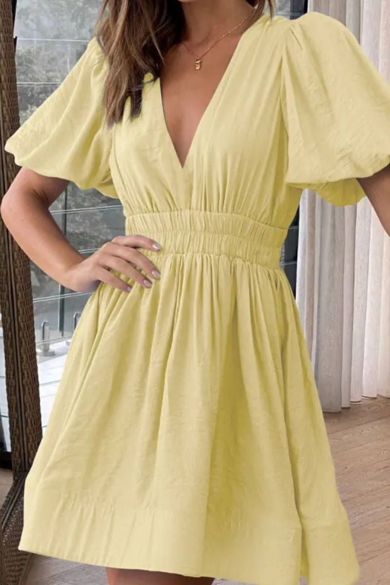 Vivian | Robe à col en V et manches lanternes pour femme