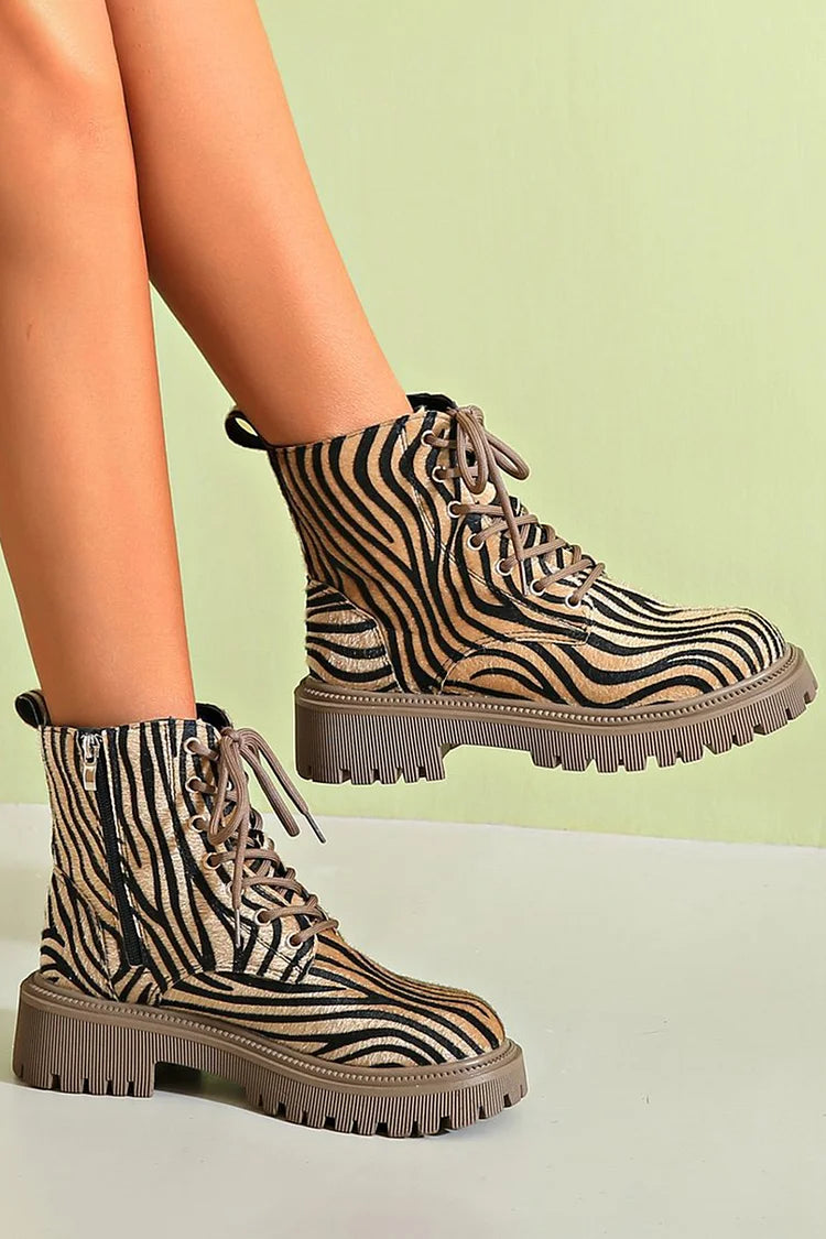 Bottes à Motif Zébré et Lacets Ajustables