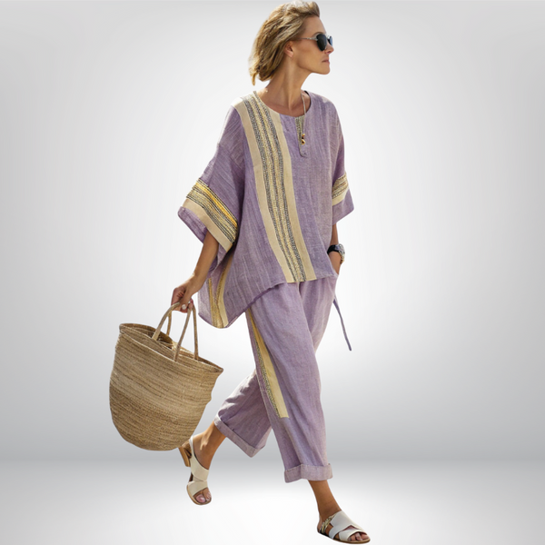 Ensemble Bohème Rayé Lavande - Tenue Décontractée et Élégante