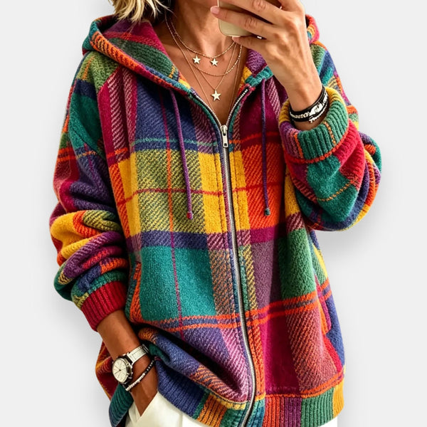 Cárdigan de cuadros multicolor con capucha y corte holgado