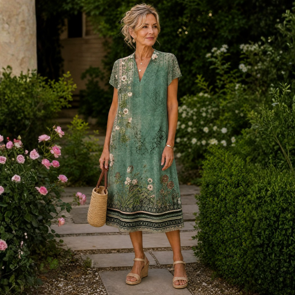 Lucille - Robe Midi Fleurie Élégante