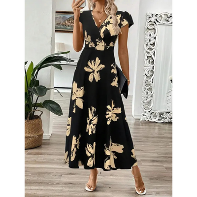 ZOELLA™ – Robe longue élégante à manches courtes et imprimé estival