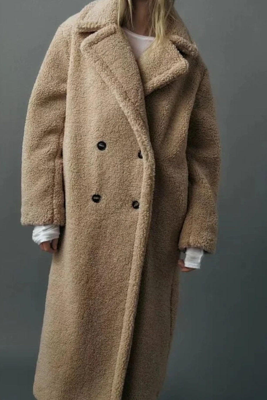 Manteau Teddy Long Croisé Oversize