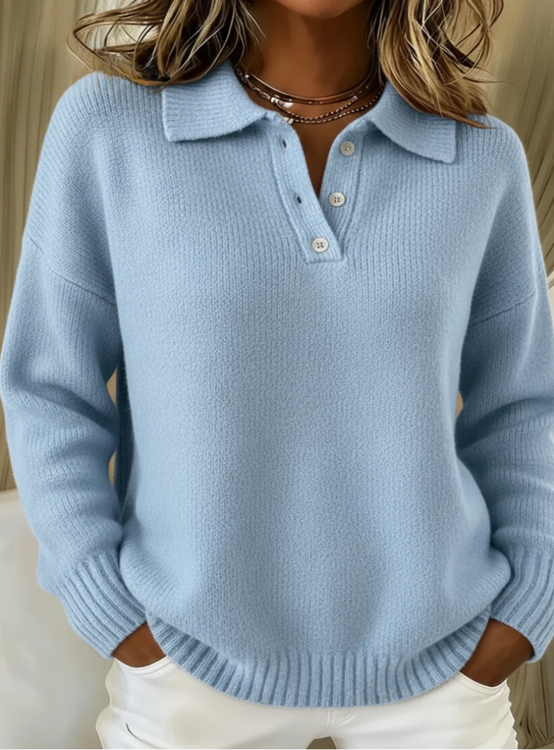 Pull Col Boutonnant Coupe Décontractée
