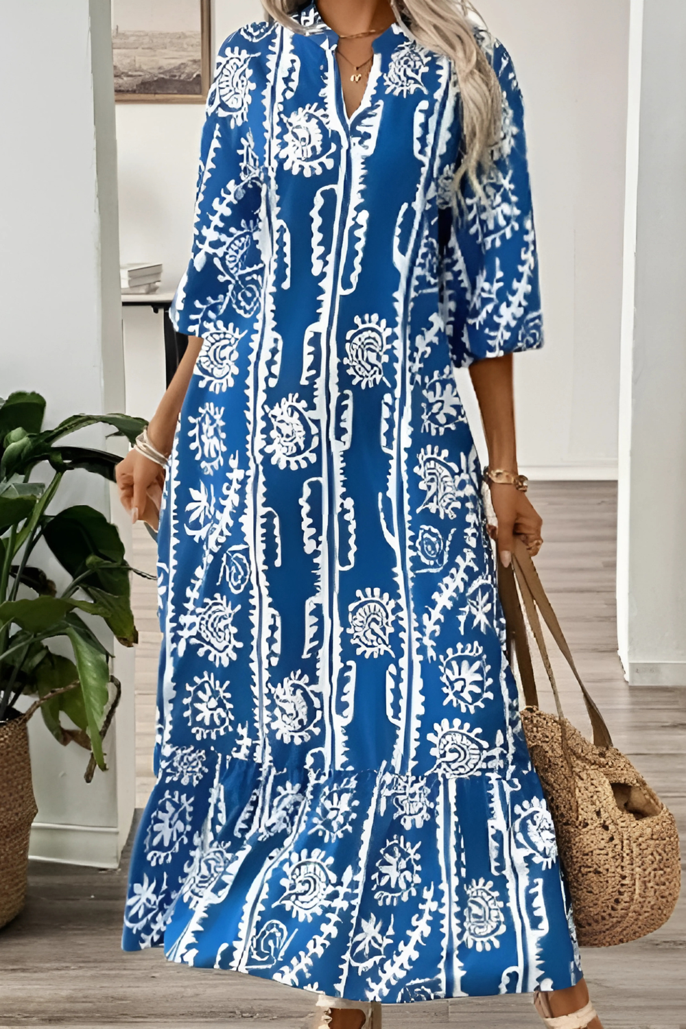 Werena - Élégante Robe Ample Imprimée à Col En V