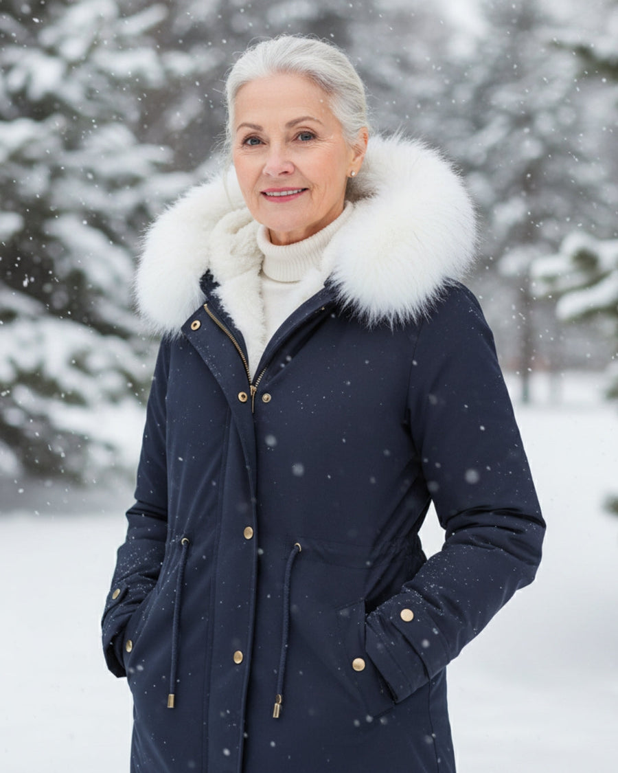 Parka à Capuche Bordée de Fausse Fourrure
