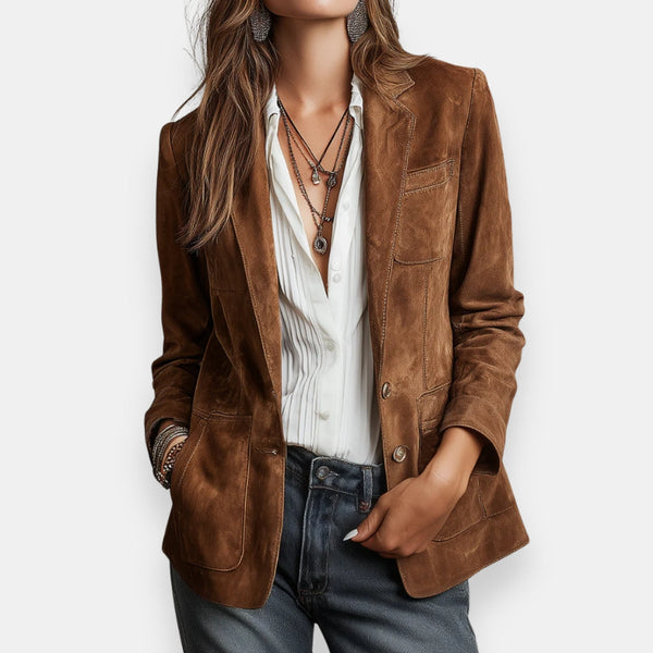 Chaqueta Estructurada Color Coñac con Bolsillos — Corte Recto Elegante