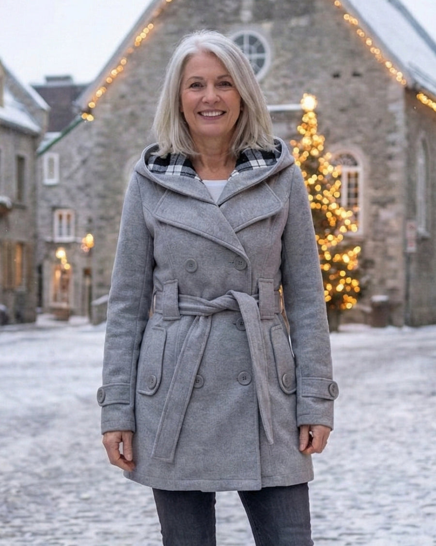 Manteau Mi-Long Croisé à Ceinture