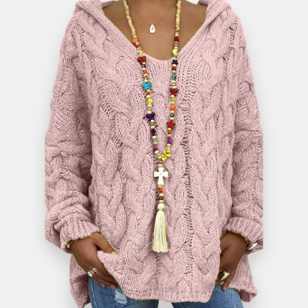 Sudadera con capucha de punto trenzado oversize - Mujer