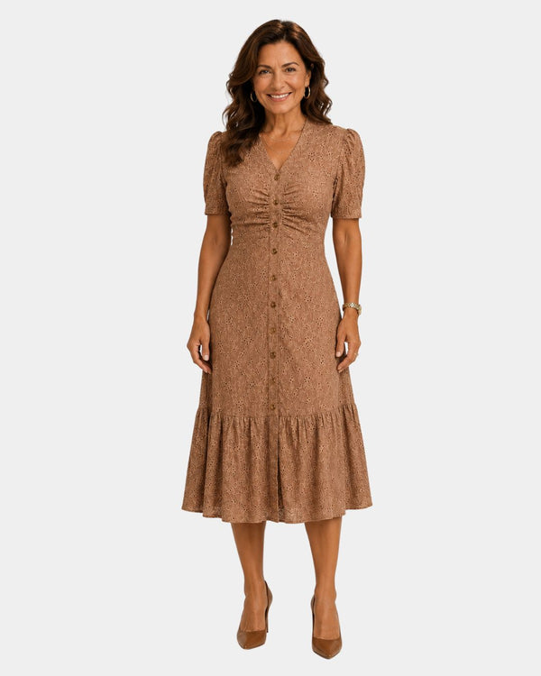 Vestido midi fluido de manga abullonada