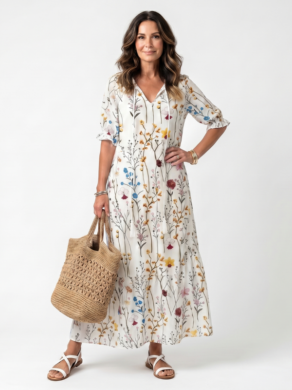 Sylvie | Robe Midi à Nouer Motifs Floraux