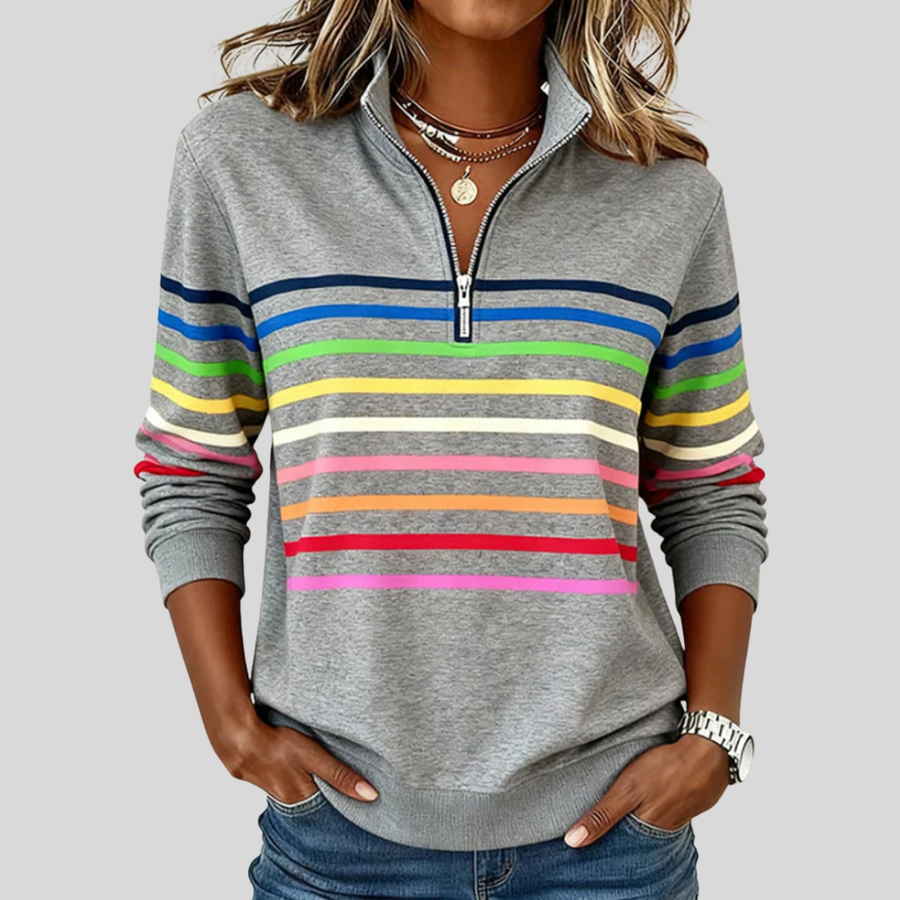 Sweat Col Zippé Rayé Coloré
