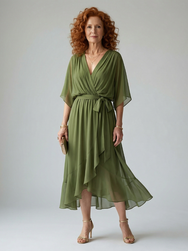 Robe Midi Drapée Élégante - Coupe Fluide et Confortable