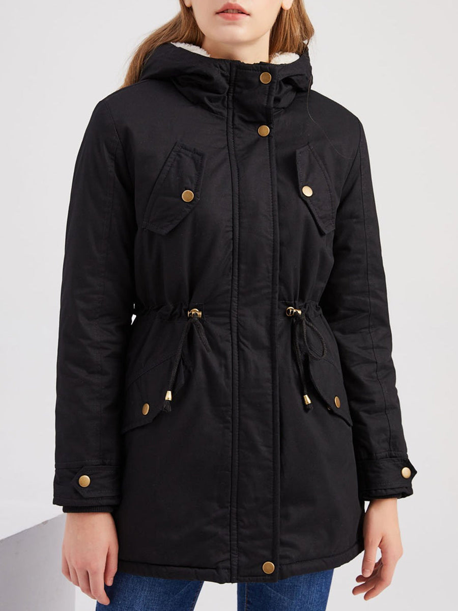 Parka Longue à Capuche et Fermeture Zippée