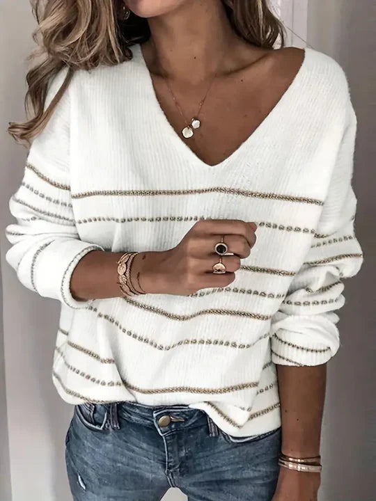 Aira | Pull rayé à col en V pour femmes élégantes