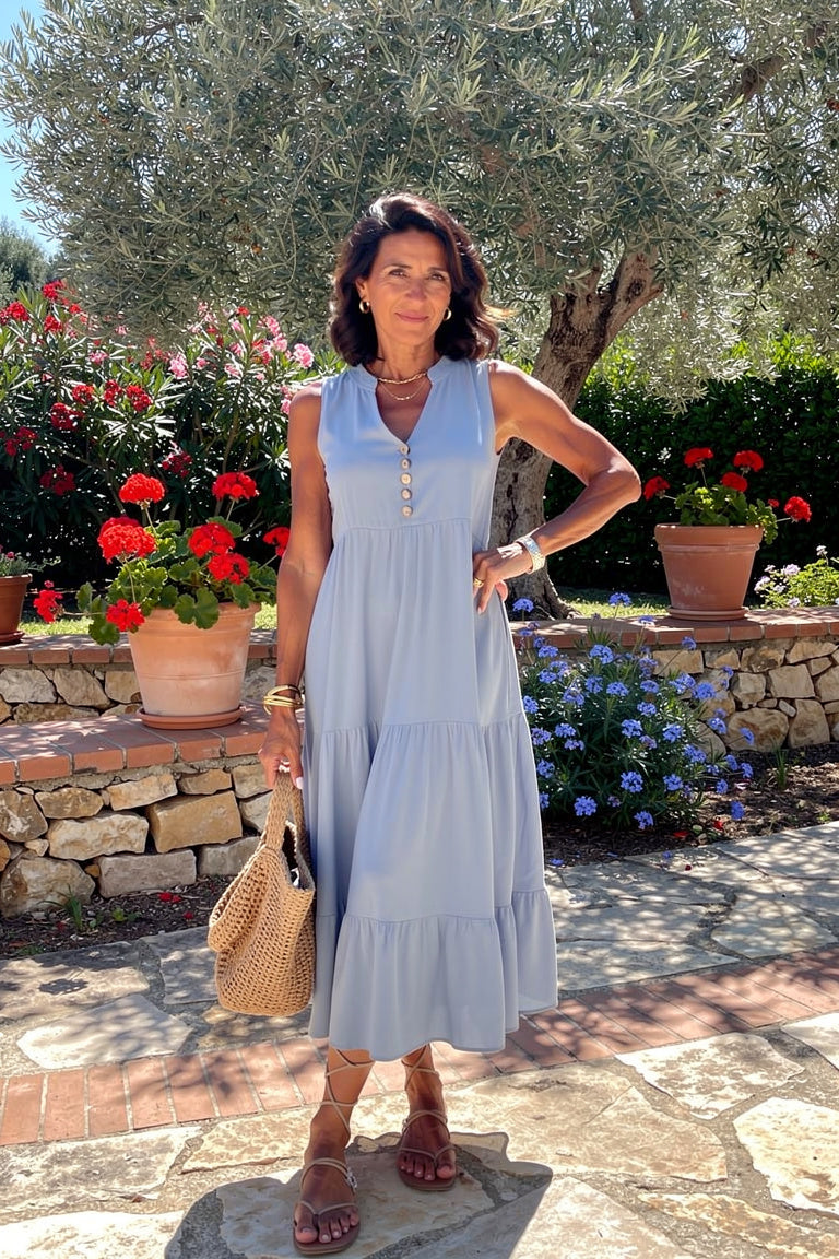 Robe Maxi Fluide à Volants - Élégance Bohème Intemporelle — BLEU PÂLE (Presque épuisé) — Estée Paris