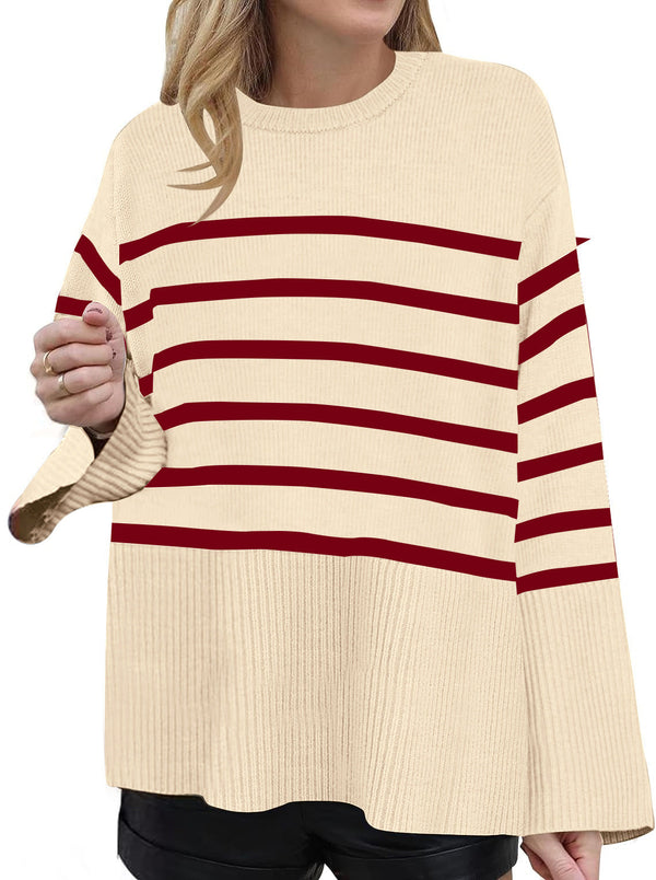 Pull Oversize Col Rond Côtelé