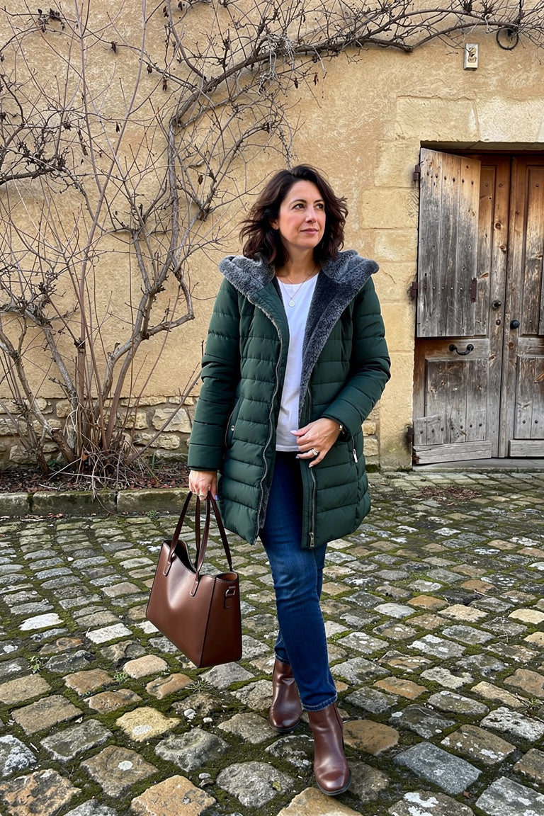 Doudoune Longue Matelassée — Warmth & Style — Vert Foncé — Estée Paris