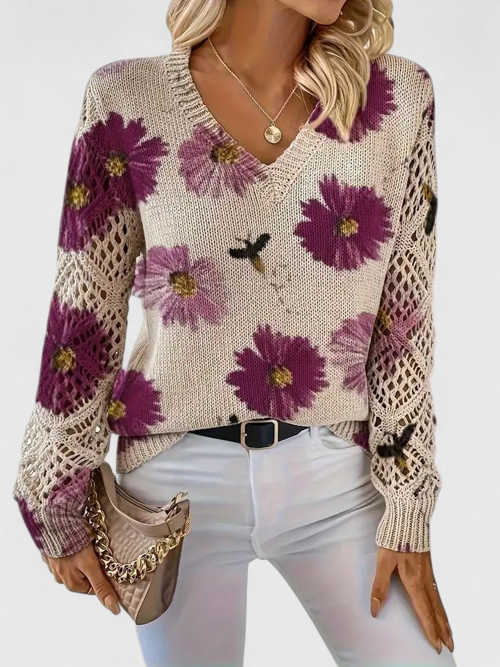 Pull Col V Floral Élégant