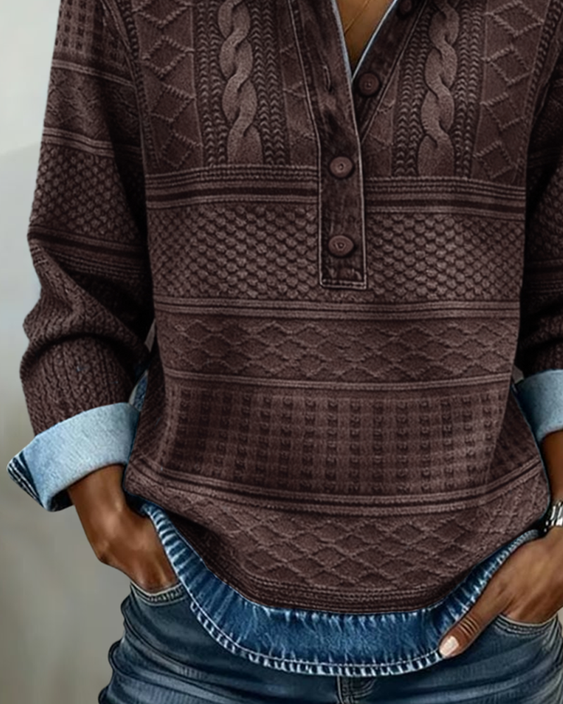 Sweat Col Chemise Boutonnage Partiel