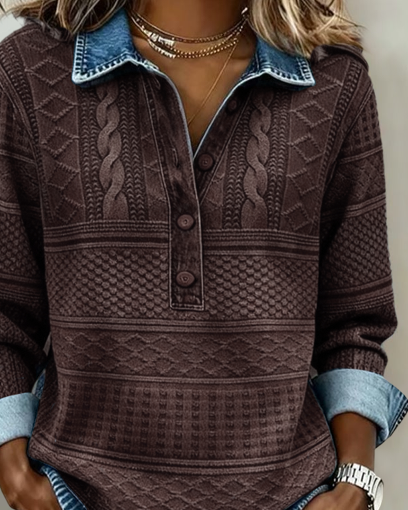 Sweat Col Chemise Boutonnage Partiel