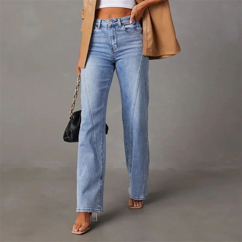 Jeans femme taille haute, coupe droite