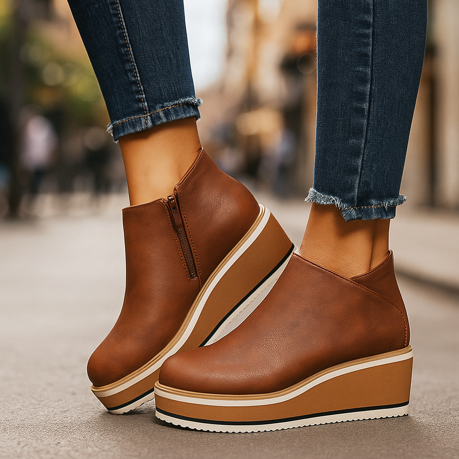 Bottines Zippées à Semelle Compensée