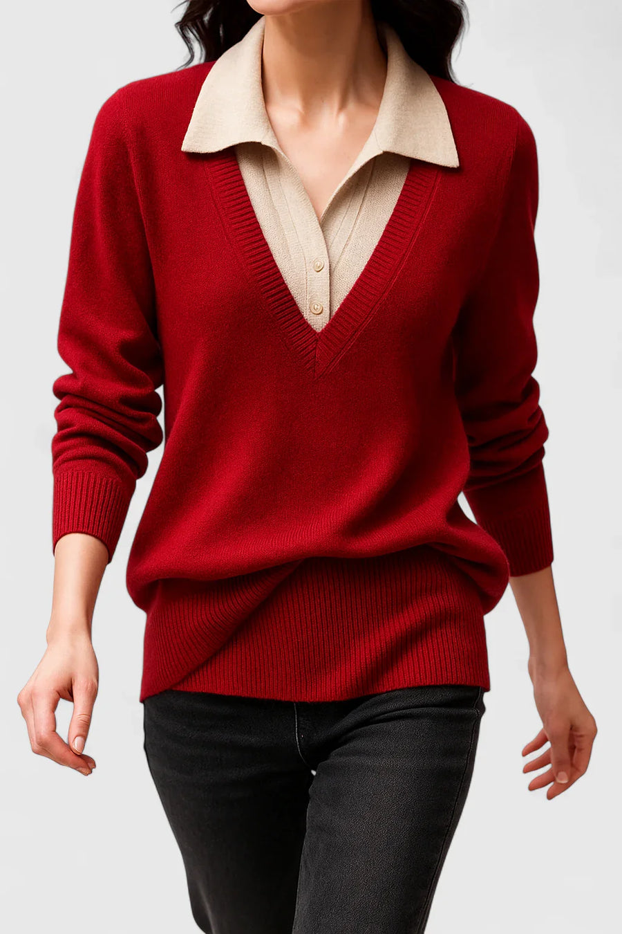 Pull Col Montant Boutons Contrastants