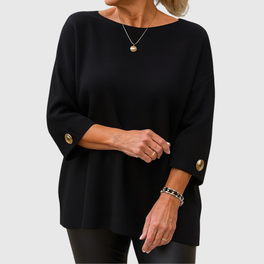 Pull Col V Boutons Dorés Coupe Flatteuse