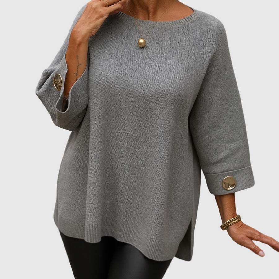 Pull Col V Boutons Dorés Coupe Flatteuse