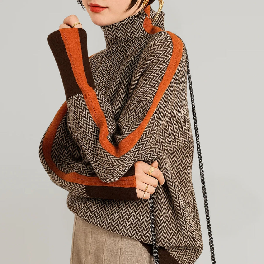 Pull Col Montant Rayé Manches Longues