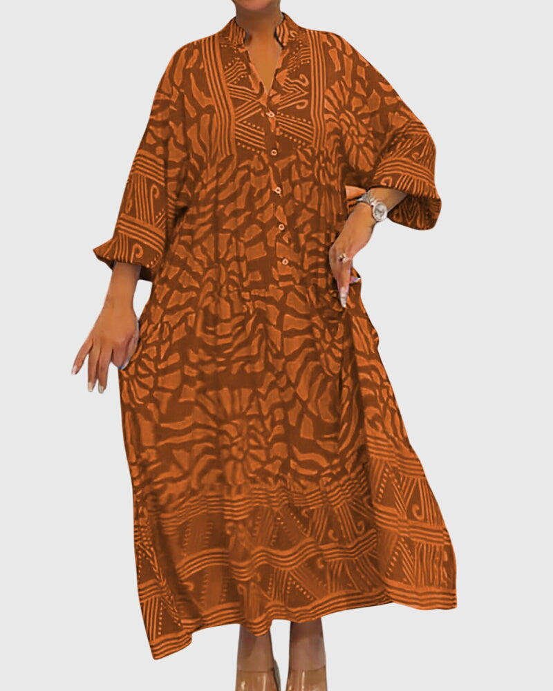 Robe longue imprimé — détail des manches mi-longues