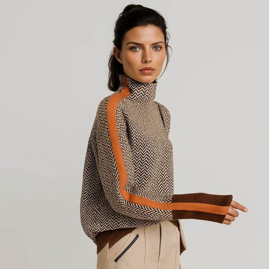 Pull Col Montant Rayé Manches Longues