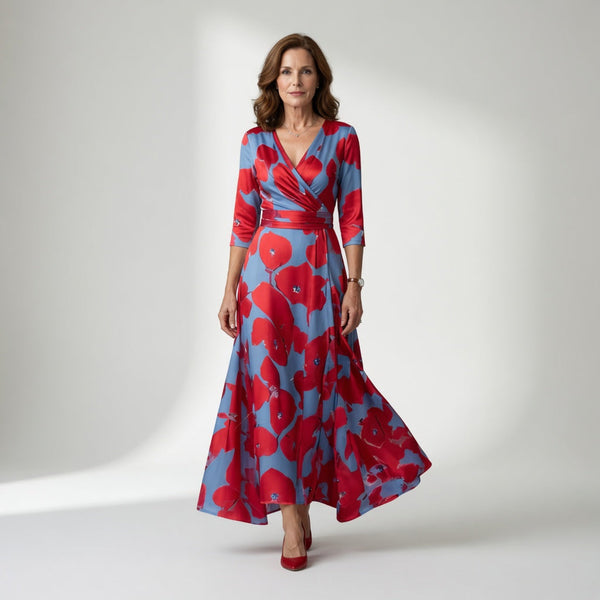 Robe Midi Fluide Croisée Col V - Élégance Intemporelle